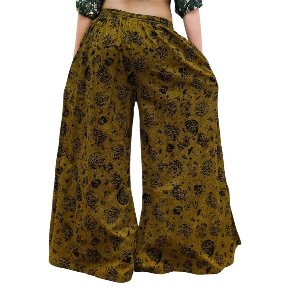 Y2k Hippie Women’s Wide-Leg Palazzo Pants 27” Boho Celestial Mushroom Gypsy - Picture 2 of 14